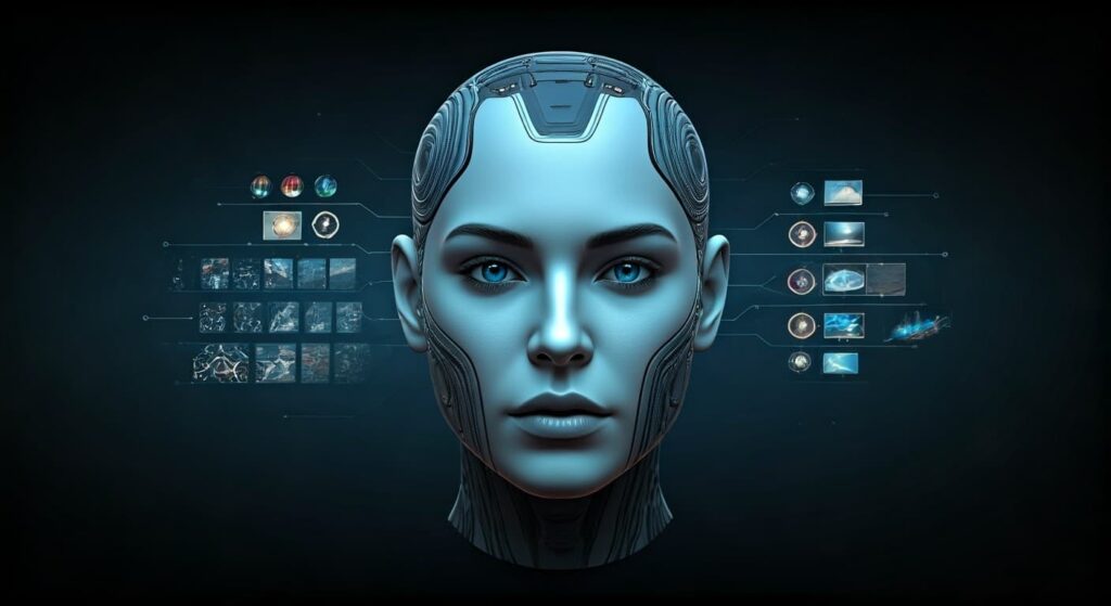 Uma representação visual da multimodalidade do Gemini, mostrando a IA processando texto, imagens, áudio e vídeo simultaneamente.- imagem gerada com IA - Além do ChatGPT e Deepseek: Como o Gemini Transforma a Criação de Conteúdo para SEO - CreateStorm