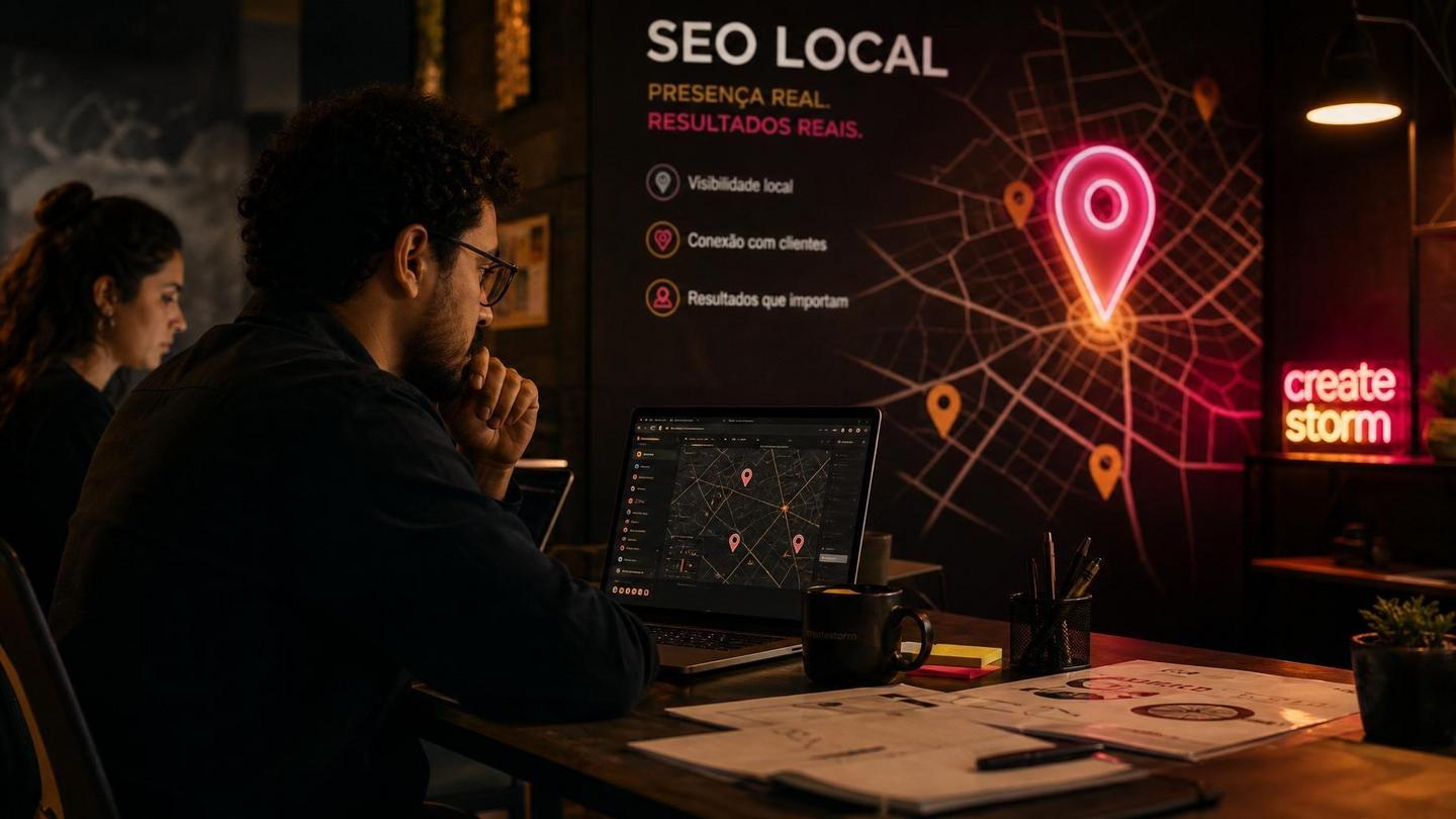 SEO local para empresas com área de atendimento: como aparecer sem criar páginas doorway - CreateStorm - Imagem gerada por IA