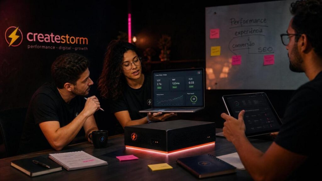 Core Web Vitals: como performance afeta SEO, experiência e conversão - CreateStorm - Imagem gerada por IA