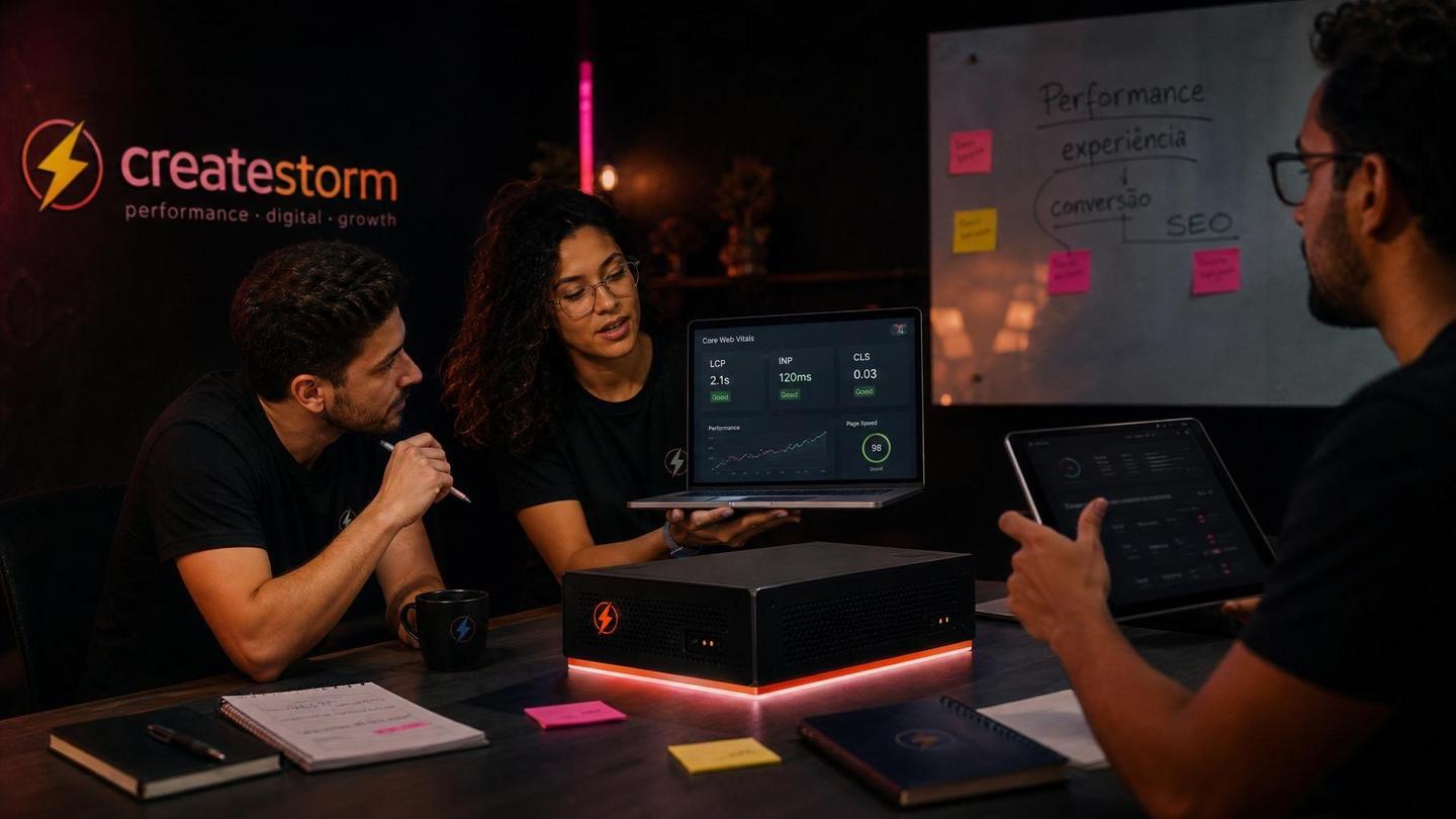 Core Web Vitals: como performance afeta SEO, experiência e conversão - CreateStorm - Imagem gerada por IA