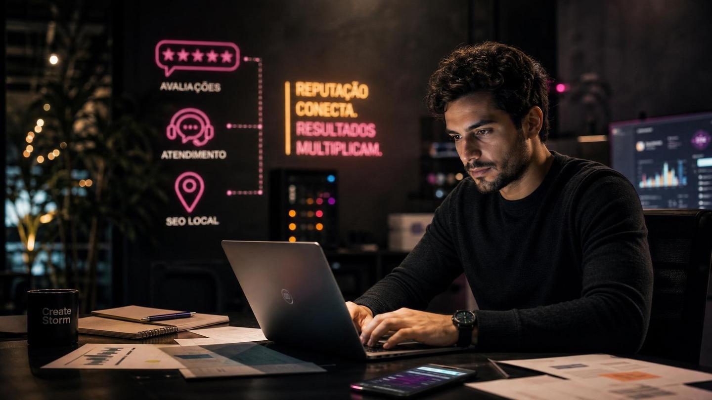 Gestão de avaliações: como reputação, atendimento e SEO local se conectam - CreateStorm - Imagem gerada por IA