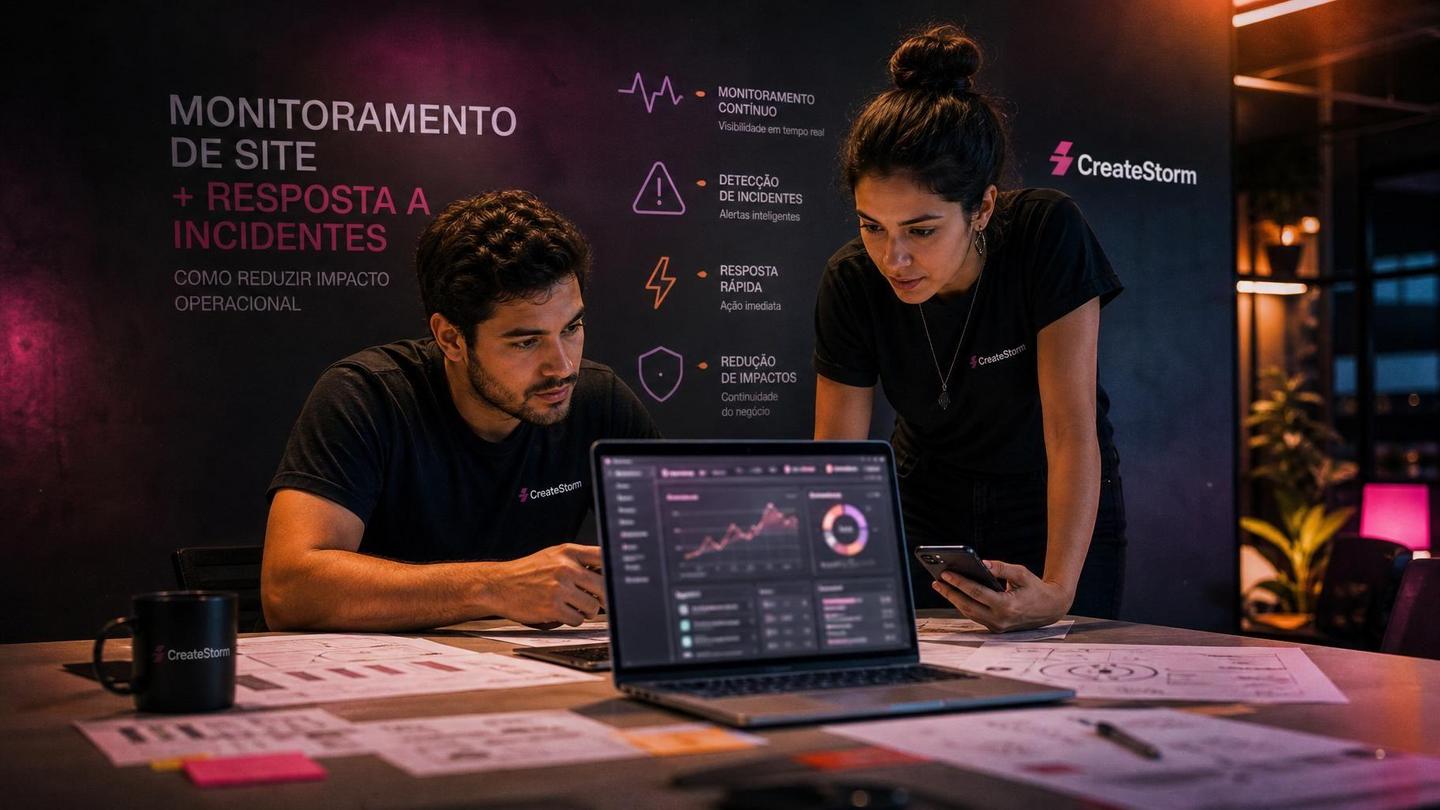 Monitoramento de site e resposta a incidentes: como reduzir impacto operacional - CreateStorm - Imagem gerada por IA