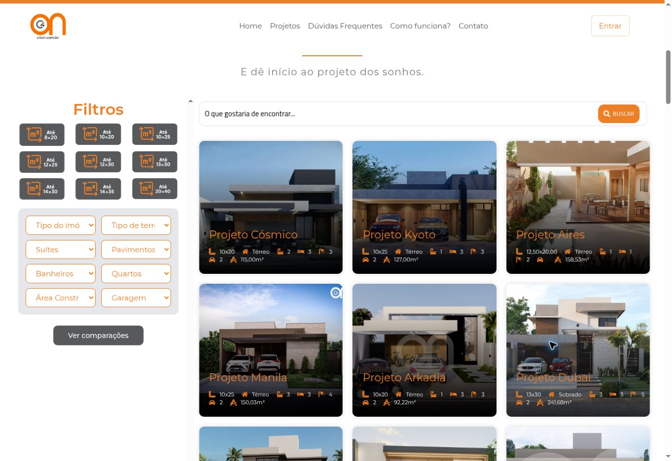 Captura real do site C4On: plataforma para o mercado imobiliário construída sobre WordPress e WooCommerce