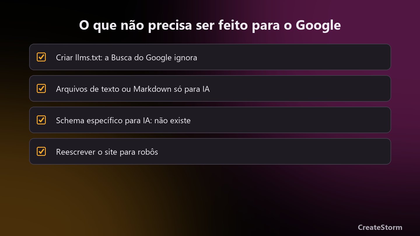 O que não precisa ser feito para aparecer no Google com IA